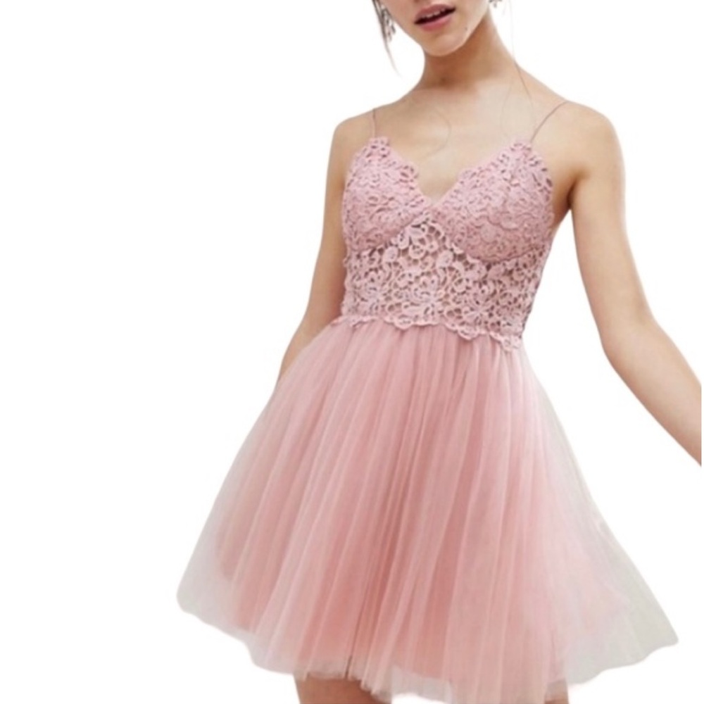 ASOS Lace & Tulle Blush Pink Mini Dress size 6 Balletcore